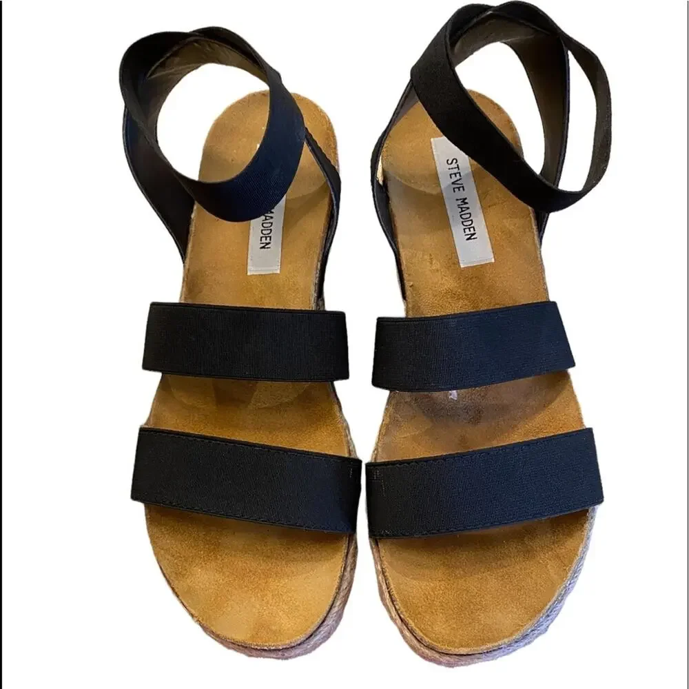 Steve Madden Kimmie Black Elastic Band Platform Sandals Size 9